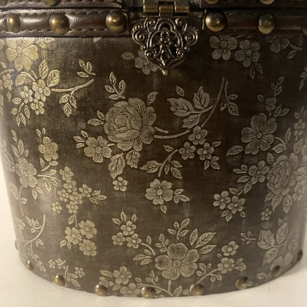 Horchow Storage Box Medium Brown Studded Home Decor Floral Paisley Print